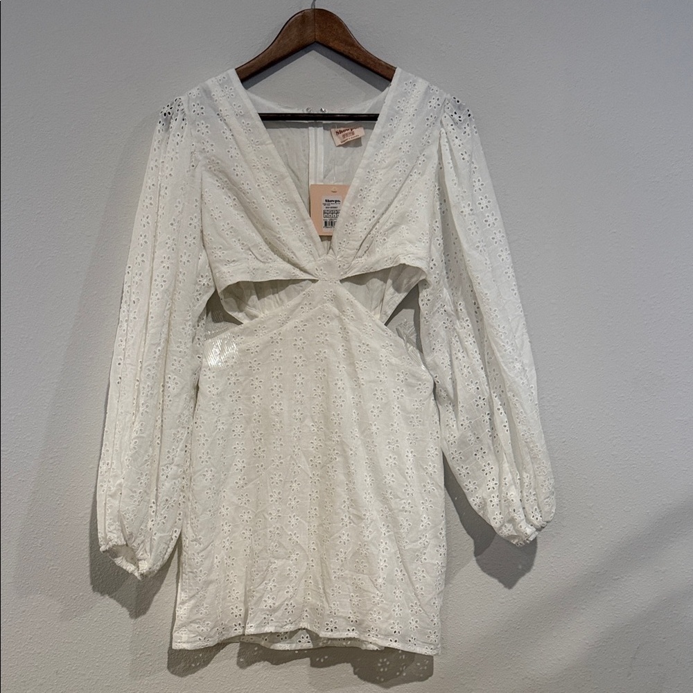 Showpo Chic Cream Long Sleeve Dress - Picture 2 of 8